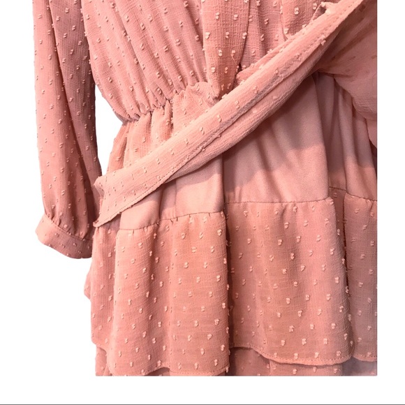 Zara Belted Dotted Mesh Tiered Dress Peach Pink S - Picture 14 of 15